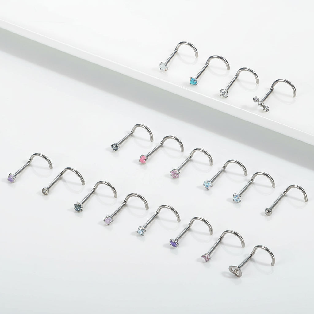 Cherry Diva Screw Nose Ring Multi Pack Of 20 Crystal Screw Nose Studs