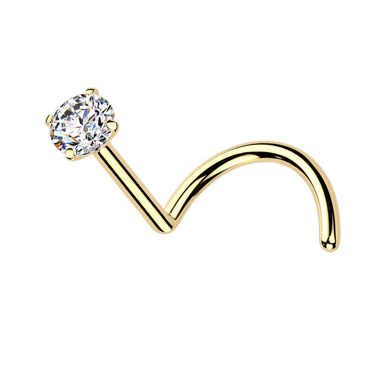 Cherry Diva Screw Nose Stud Gold 20 Gauge Titanium Moissanite Screw Nose Stud