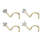 Cherry Diva Screw Nose Stud Gold 4 Pack Hypoallergenic Crystal Top Screw Ring Nose Studs