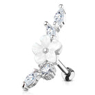 Cherry Diva Stud Silver 16 Gauge Crystal Flower & Vine Cartilage / Tragus Stud