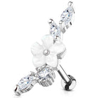 Cherry Diva Stud 16 Gauge Crystal Flower & Vine Cartilage / Tragus Stud