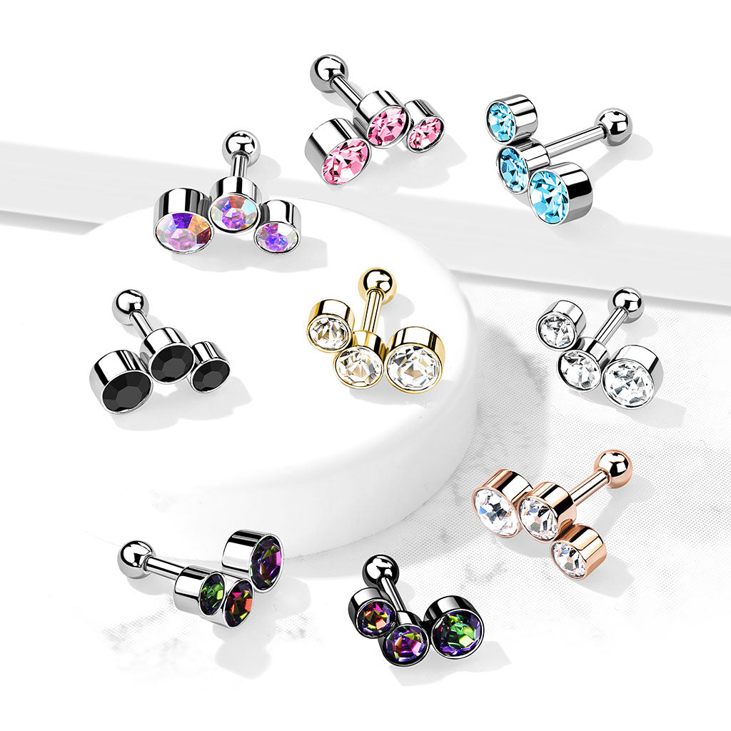 16 Gauge Crystal Trio Cartilage / Tragus Stud