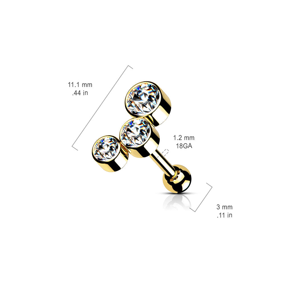 Cherry Diva Stud 16 Gauge Chunky Crystal Trio Cartilage / Tragus Stud