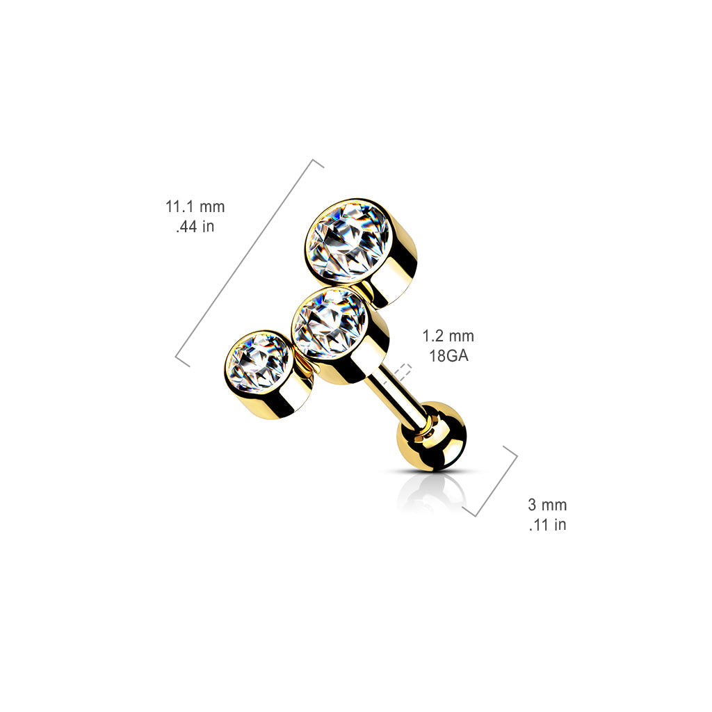 16 Gauge Crystal Trio Cartilage / Tragus Stud