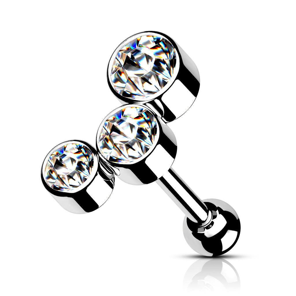 Cherry Diva Stud SILVER / CLEAR CRYSTAL 16 Gauge Chunky Crystal Trio Cartilage / Tragus Stud