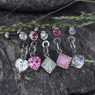 Cherry Diva Stud 16 Gauge Dangling Pink Crystal Heart Cartilage Stud