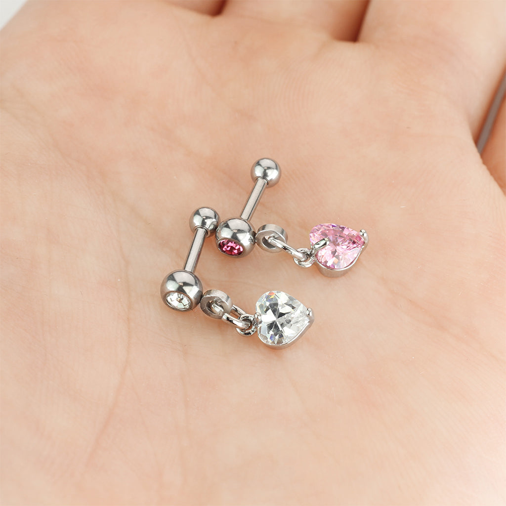 16 Gauge Dangling Crystal Heart Cartilage / Tragus Stud