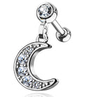 Cherry Diva Stud 16 Gauge Dangling Crystal Moon Cartilage Stud