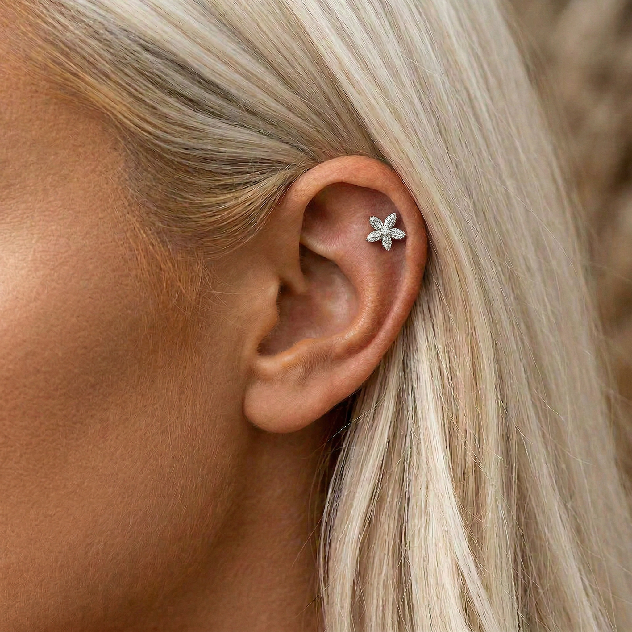 Cherry Diva Stud 16 Gauge Five Petal Crystal Flower Stud