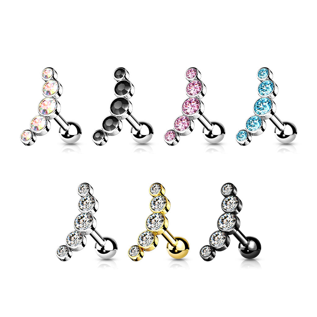 Cherry Diva Stud 16 Gauge Hypoallergenic 5 Crystal Curved Cartilage Stud