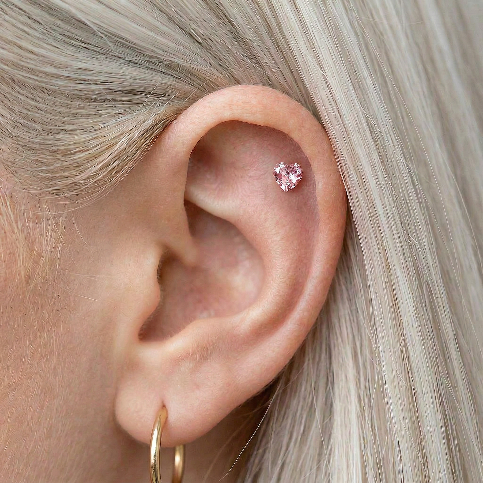 Cherry Diva Stud 16 Gauge Hypoallergenic Crystal Heart Cartilage Stud