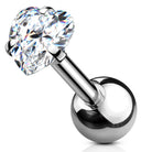 Cherry Diva Stud 16 Gauge Hypoallergenic Crystal Heart Cartilage Stud