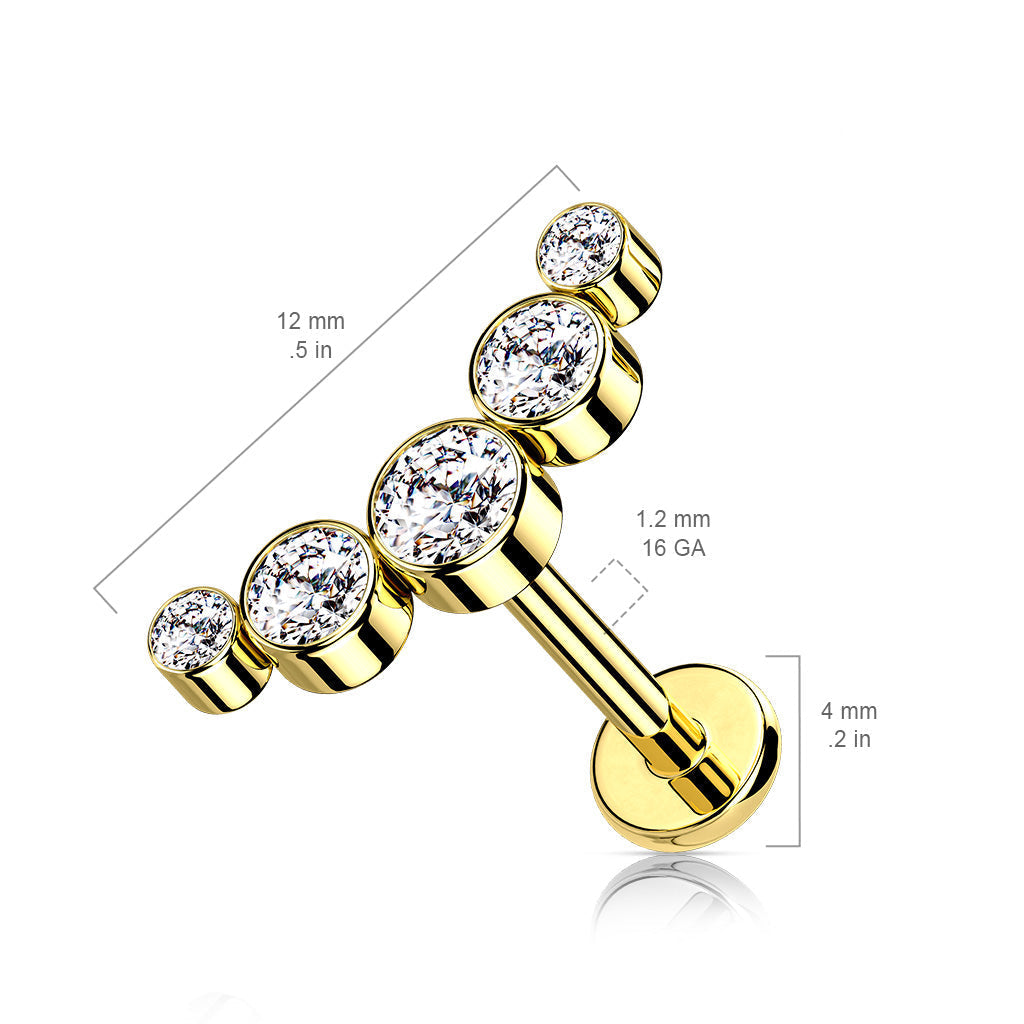 Cherry Diva Flat Back Stud 16 Gauge Internally Threaded Five Gem Curved Cartilage Stud