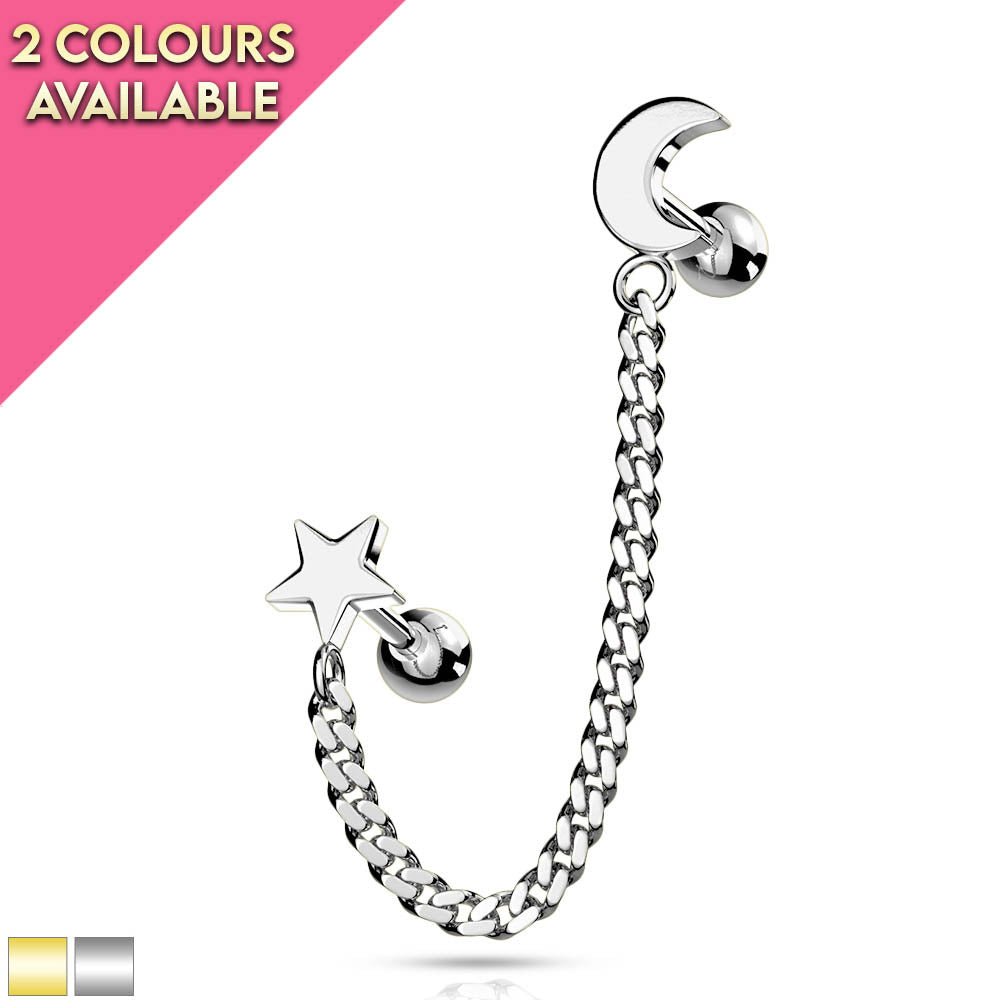 Cherry Diva Stud 16 Gauge Moon & Stars Chain Linked Stud