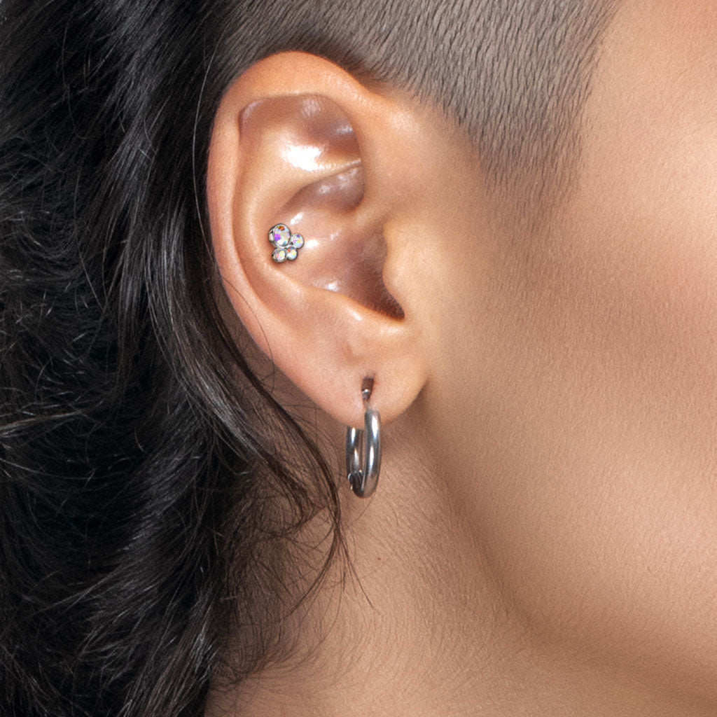 Cherry Diva Stud 16 Gauge Silver Crystal Paw Cartilage Stud