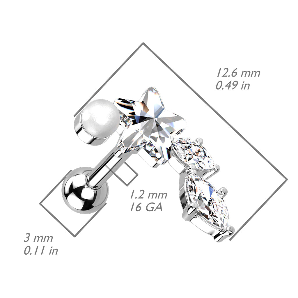 Cherry Diva Stud 16 Gauge Silver Star & Vine Cartilage / Tragus Stud