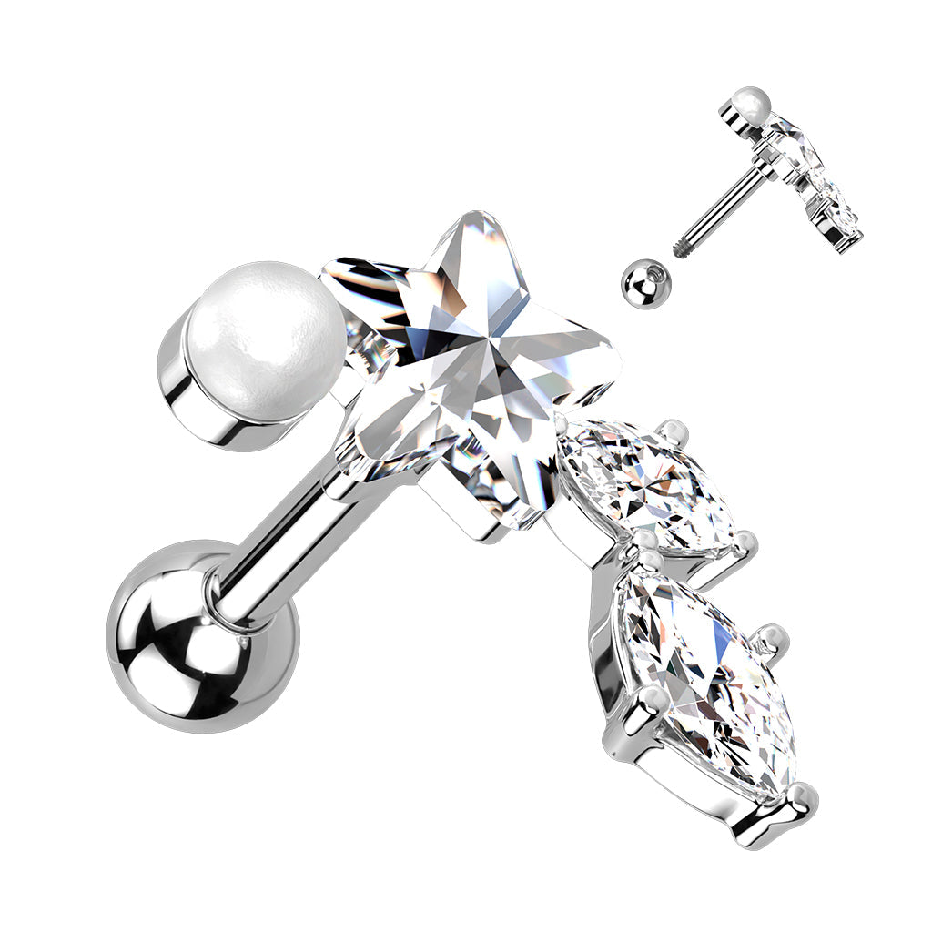 Cherry Diva Stud 16 Gauge Silver Star & Vine Cartilage / Tragus Stud