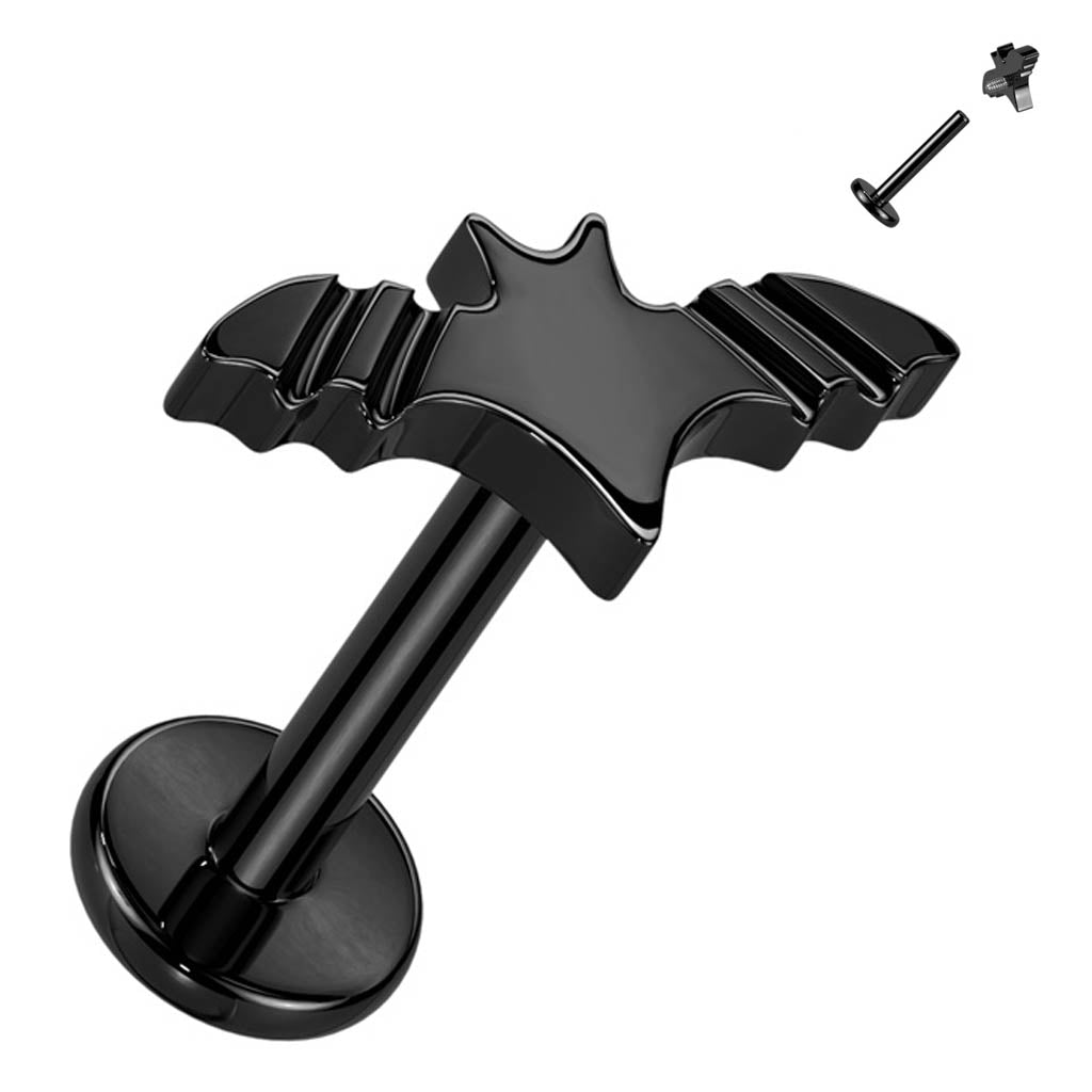 Cherry Diva Stud 16 Gauge Titanium Internally Threaded Black Bat Stud