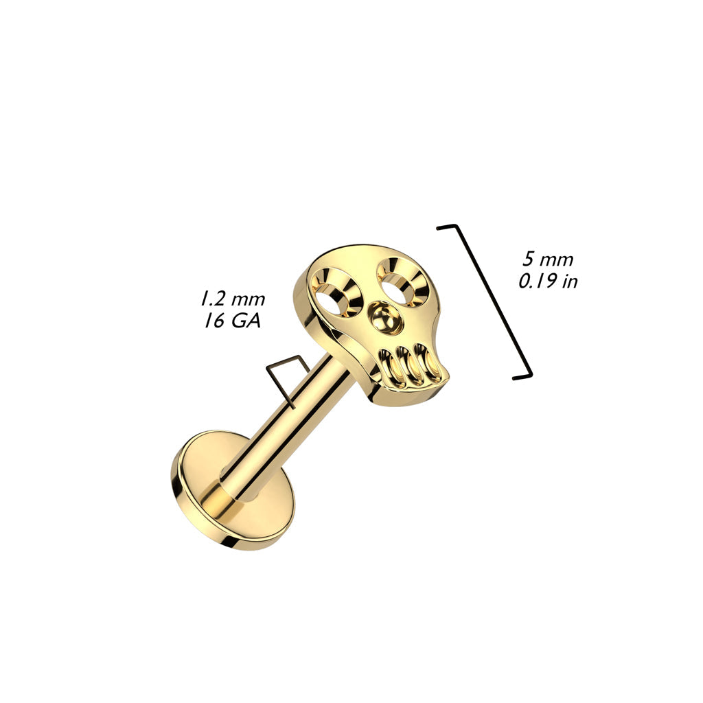 Cherry Diva Flat Back Stud 16 Gauge Titanium Internally Threaded Black Skull Stud