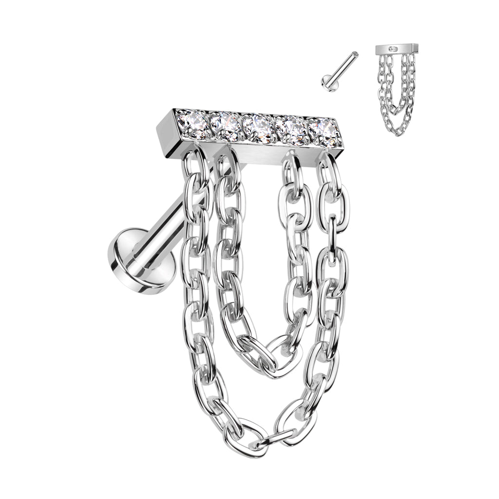 16 Gauge Titanium Internally Threaded Double Dangling Chain Stud