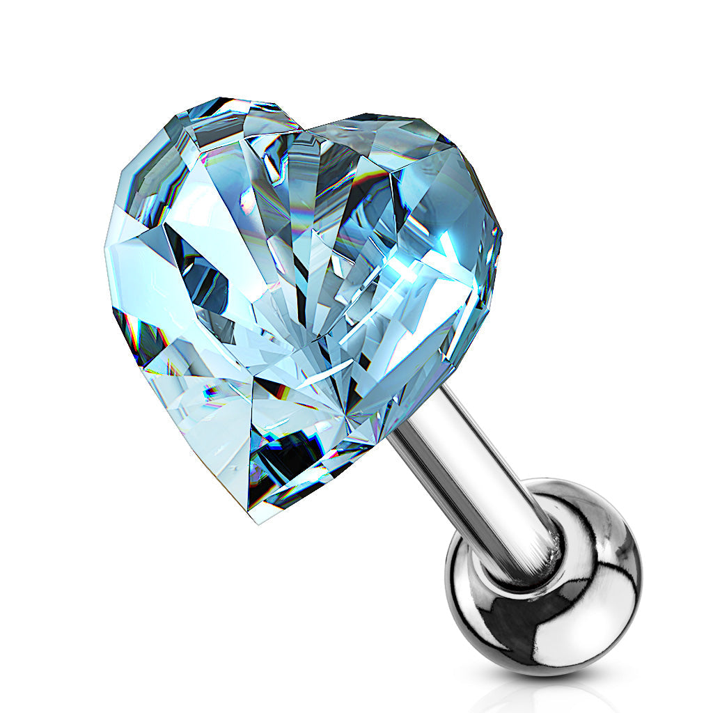 Cherry Diva Stud Aqua 16 Gauge Crystal Heart Cartilage Stud