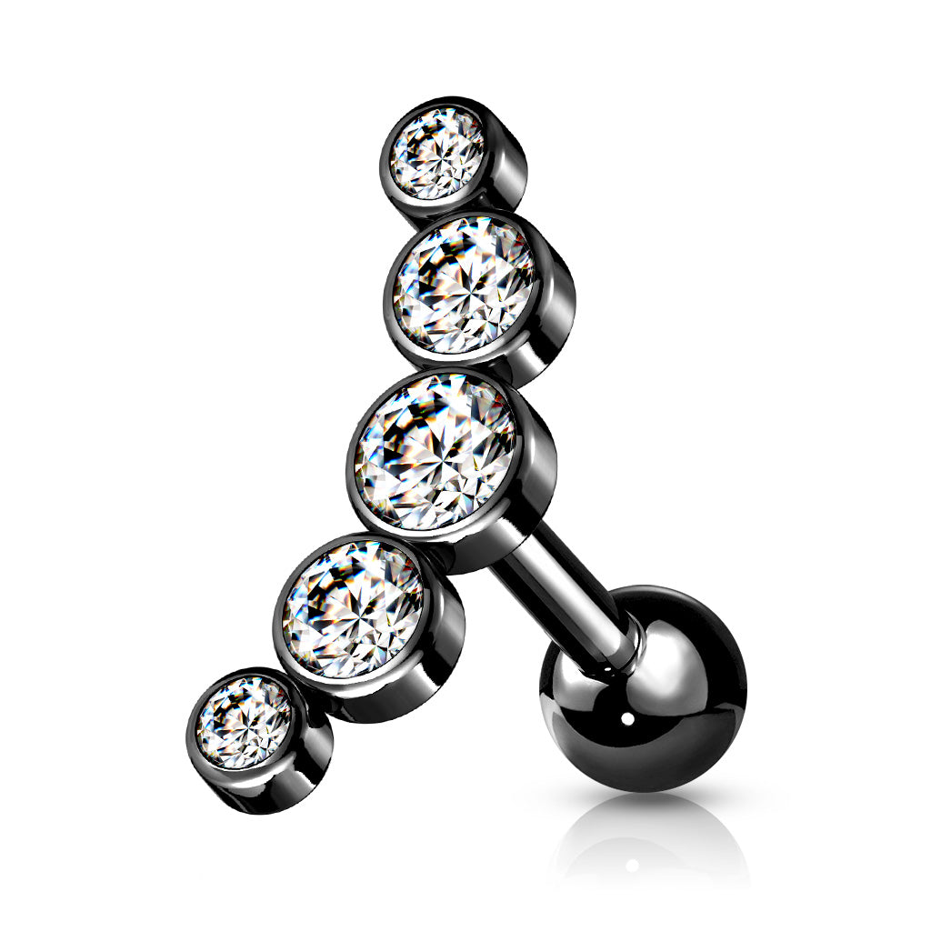 Cherry Diva Stud Black / Clear Crystal 16 Gauge Hypoallergenic 5 Crystal Curved Cartilage Stud