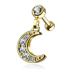 Cherry Diva Stud Gold 16 Gauge Dangling Crystal Moon Cartilage Stud