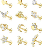 Cherry Diva Stud Gold / 6MM Multi Pack Of 12 Silver Cartilage / Labret Studs