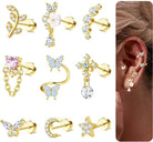 Cherry Diva Stud Gold Multi Pack of 12 Cartilage Studs & Hoops