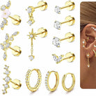 Cherry Diva Stud Gold Multi Pack Of 12 Flat Back Studs And Hoops