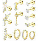 Cherry Diva Stud Gold Multi Pack Of 12 Flat Back Studs And Hoops
