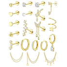 Cherry Diva Stud Gold Multi Pack of 20 Cartilage Studs & Hoops