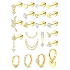 Cherry Diva Stud Gold Multi Pack of 21 Cartilage Studs & Hoops