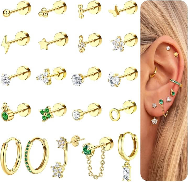 Cherry Diva Stud Gold Multi Pack Of 21 Flat Back Studs And Hoops