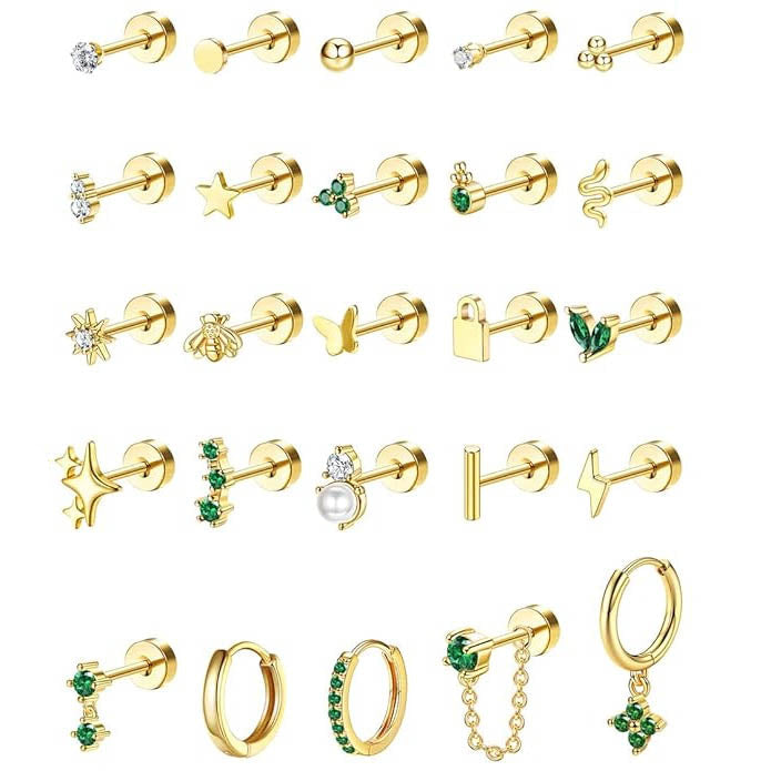 Cherry Diva Stud Gold Multi Pack Of 25 Flat Back Studs And Hoops