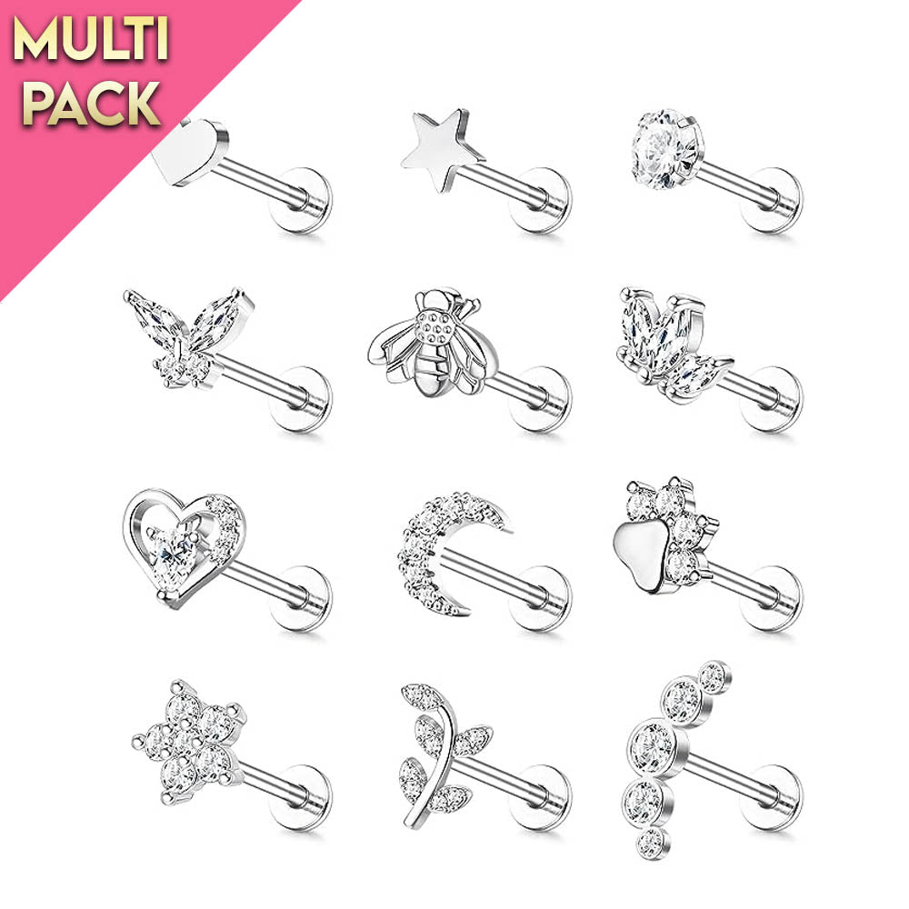 Limited Edition 12 Pack Silver Cartilage / Labret Studs