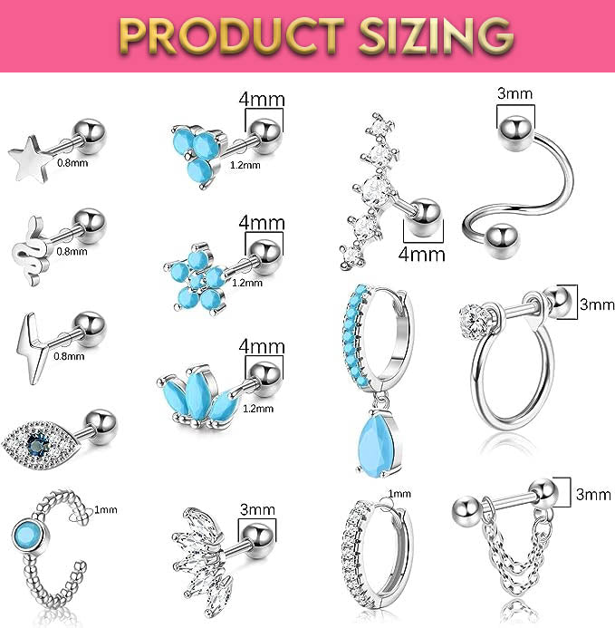Limited Edition 15 Pack Silver Hoops And Studs