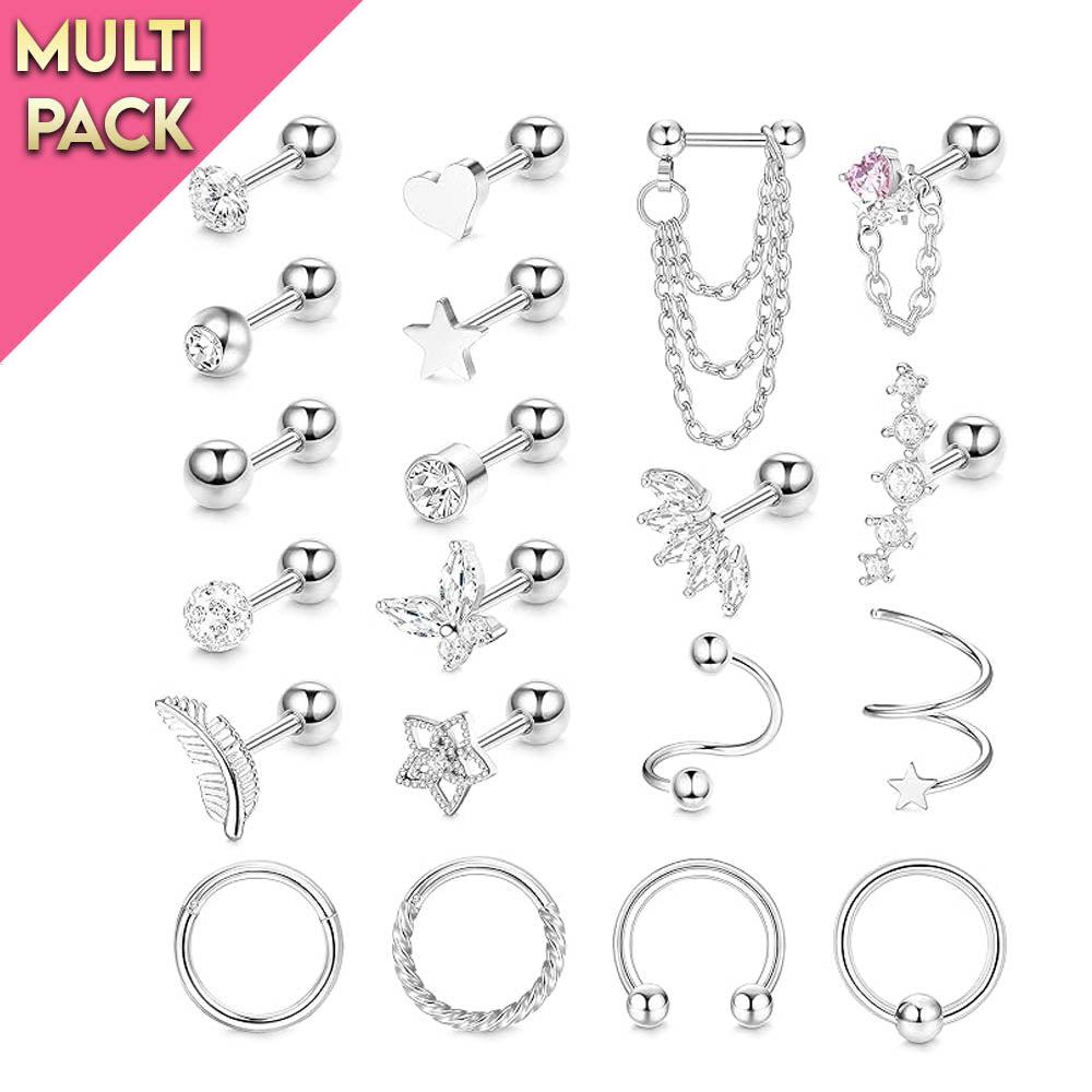 Cherry Diva Stud Multi Pack Of 20 Silver Hoops And Studs