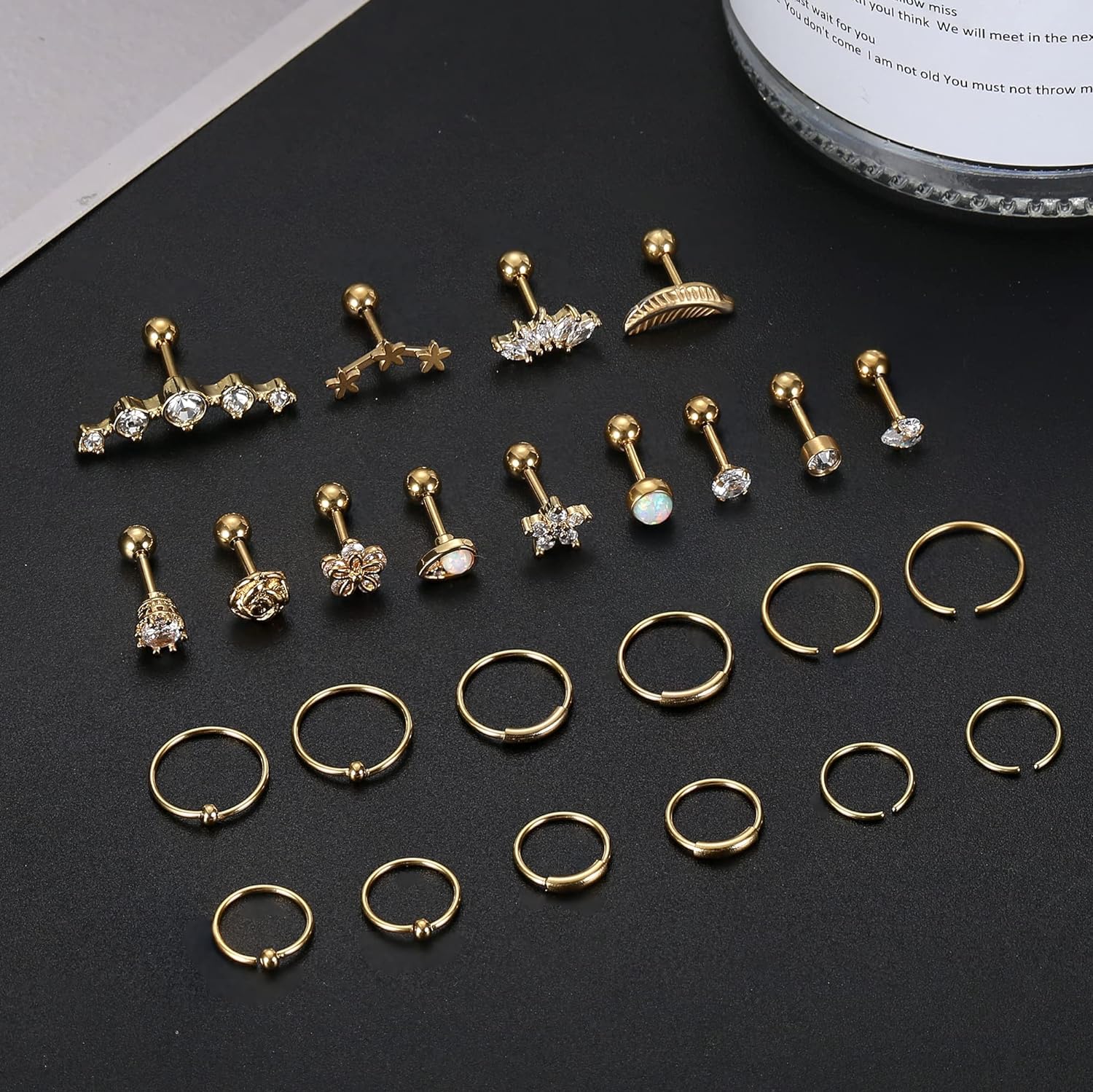 Cherry Diva Stud Multi Pack Of 25 Golden Studs And Hoops
