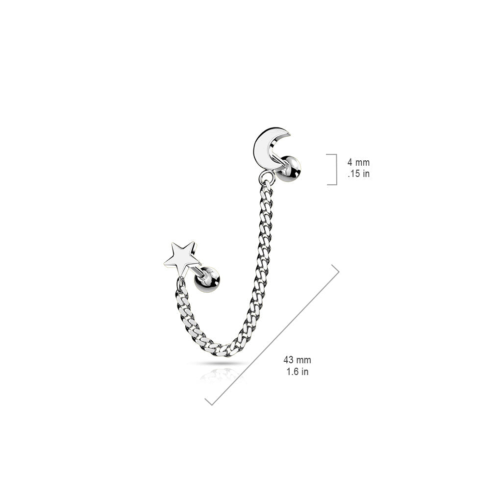 Cherry Diva Stud 16 Gauge Moon & Stars Chain Linked Stud