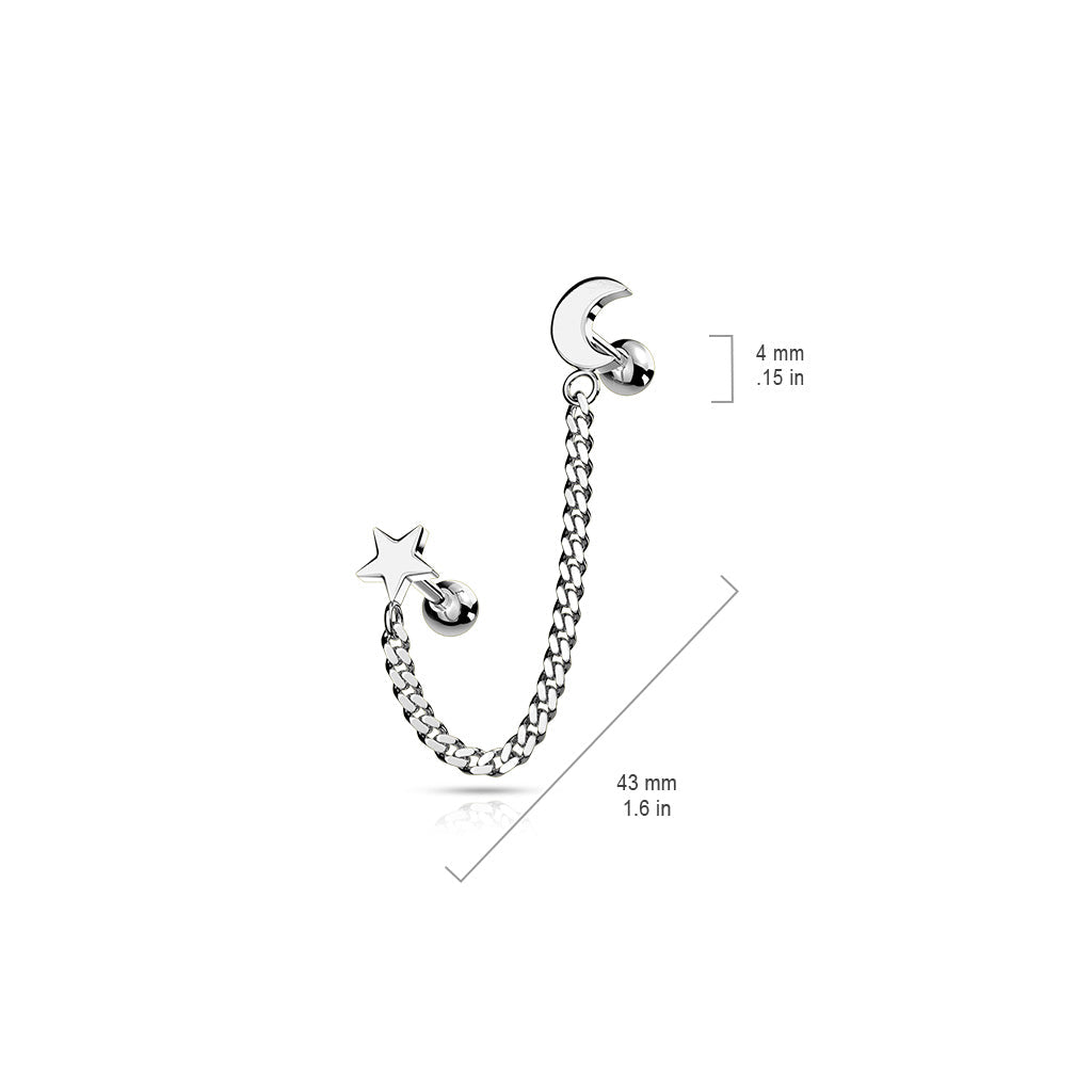 Moon & Stars Chain Linked Stud Earring