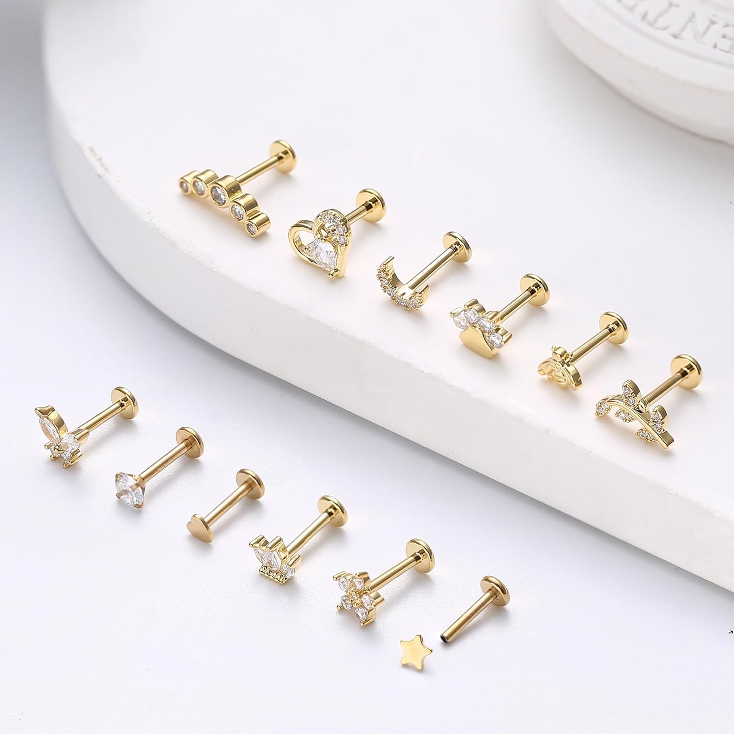 Cherry Diva Stud Multi Pack Of 12 Golden Cartilage / Labret Studs