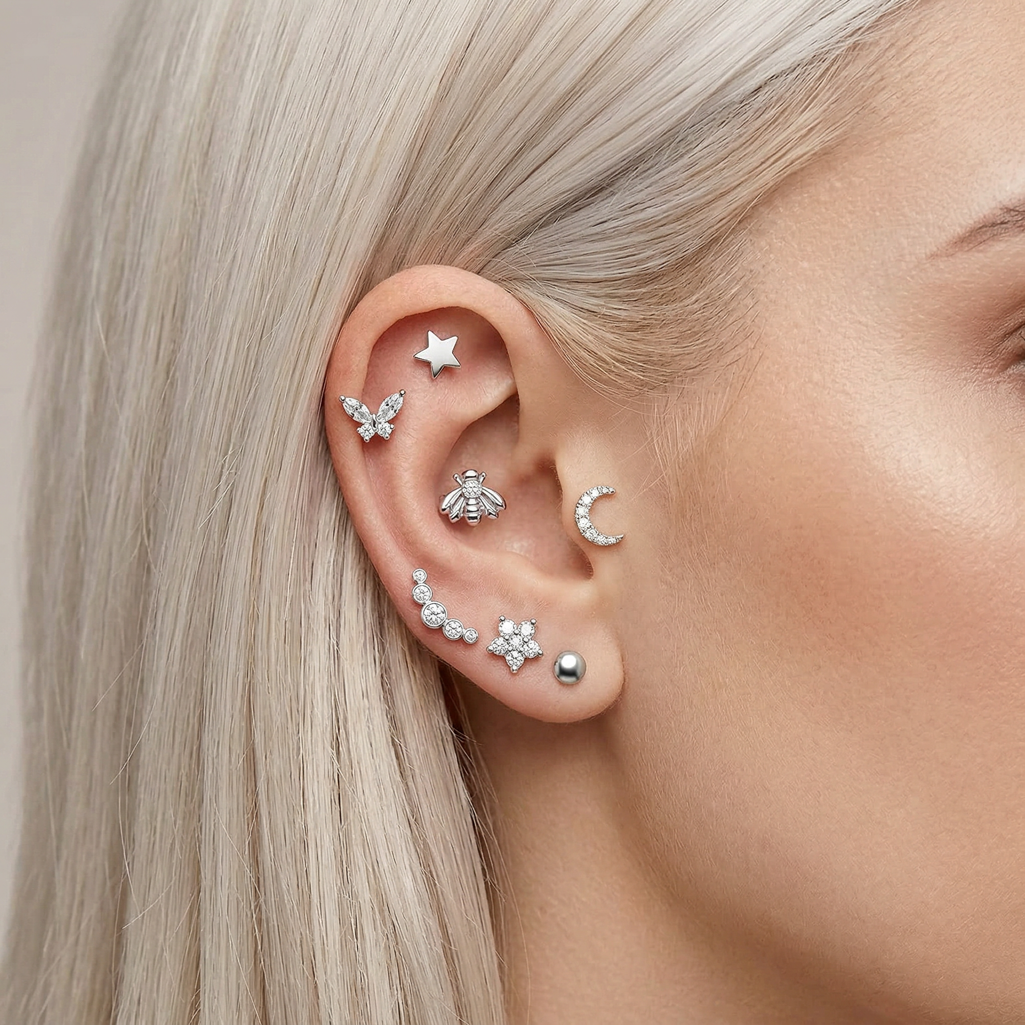 Cherry Diva Stud Multi Pack Of 12 Silver Cartilage / Labret Studs