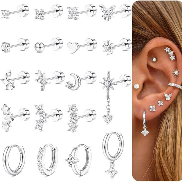 Cherry Diva Stud Multi Pack of 19 Cartilage Studs & Hoops