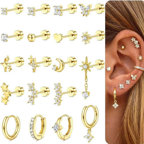 Cherry Diva Stud Multi Pack of 19 Cartilage Studs & Hoops