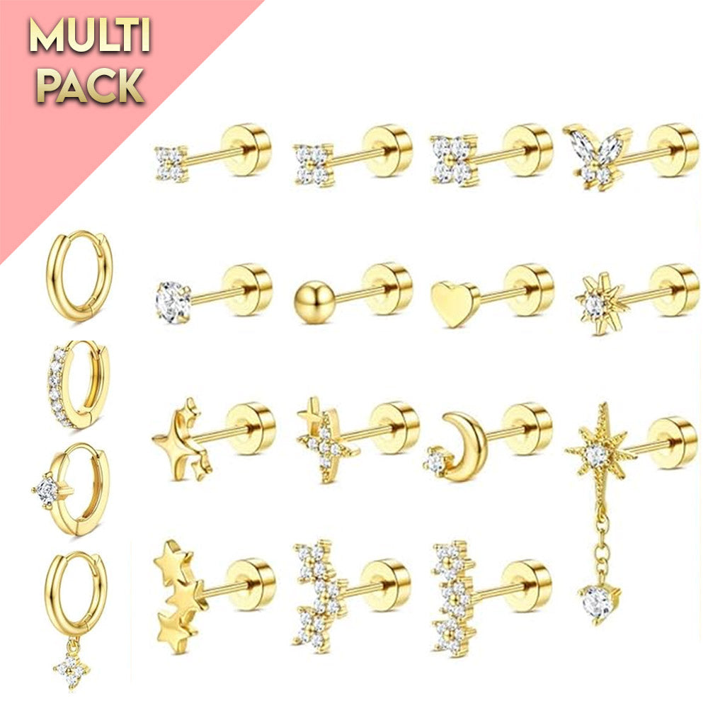 Cherry Diva Stud Multi Pack of 19 Cartilage Studs & Hoops