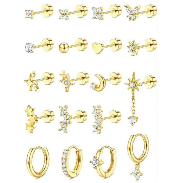 Cherry Diva Stud Multi Pack of 19 Cartilage Studs & Hoops