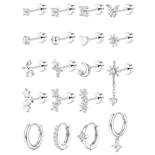 Cherry Diva Stud Multi Pack of 19 Cartilage Studs & Hoops