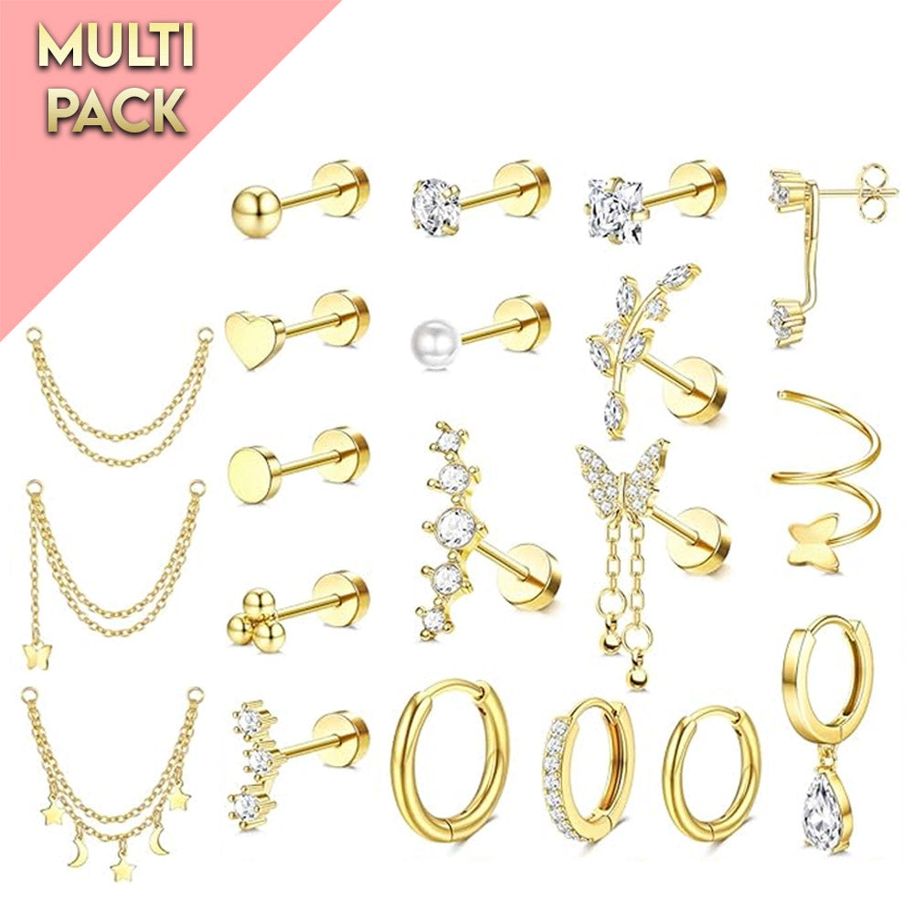 Cherry Diva Stud Multi Pack of 20 Cartilage Studs & Hoops