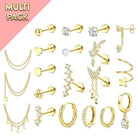 Cherry Diva Stud Multi Pack of 20 Cartilage Studs & Hoops